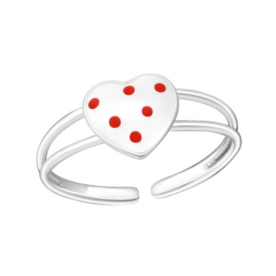 Children's Silver Heart Adjustable Ring with Epoxy