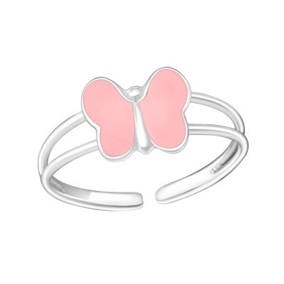 Butterfly Children's Sterling Silver Adjustable Ring with Epoxy