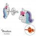 Unicorn Children's Sterling Silver Screw Back Ear Studs with Crystal