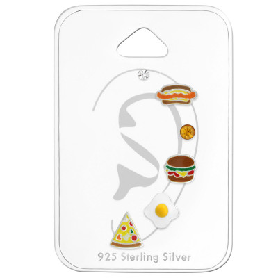 Food Children's Sterling Silver Set and Jewelry on Card with Crystal and Epoxy