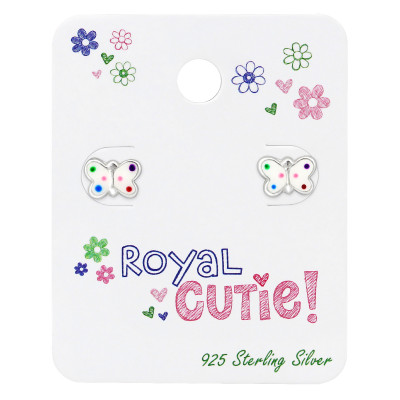 Silver Butterfly Ear studs with Epoxy on Royal Cutie! Card
