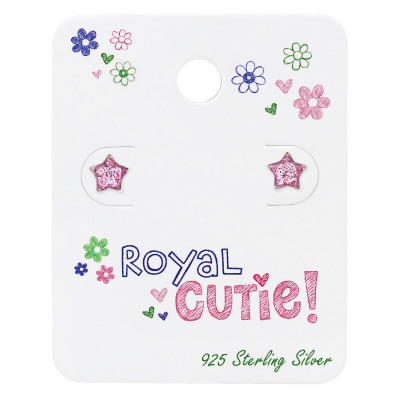 Silver Star Ear Studs with Epoxy on Royal Cutie! Card