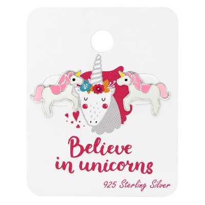 Silver Unicorn Ear Studs with Epoxy on Believe in Unicorns Card