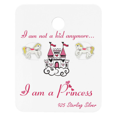 Silver Pony Ear Stud with Epoxy on Princess Card