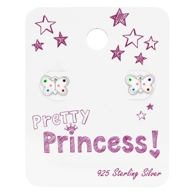 Silver Butterfly Ear studs with Epoxy on Pretty Princess Card