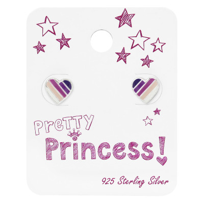 Silver Colorful Heart Ear Studs with Epoxy on Pretty Princess Card