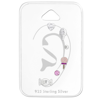 Sweet Children's Sterling Silver Set and Jewelry on Card with Crystal and Epoxy