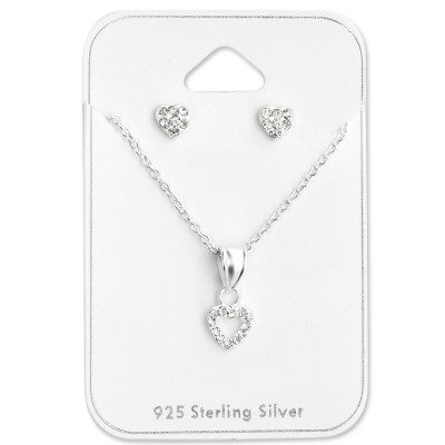 Silver Heart Set with Crystal on Card