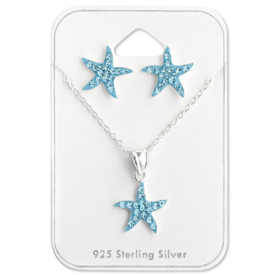 Silver Starfish Set with Crystal on Card