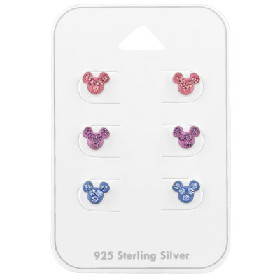 Silver Mouse Ear Studs Set With Crystal on Card
