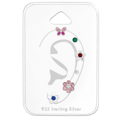 Flower Children's Sterling Silver Set and Jewelry on Card with Crystal