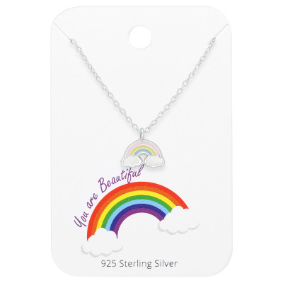 Children's Silver Rainbow Necklace with Epoxy on Rainbow Card