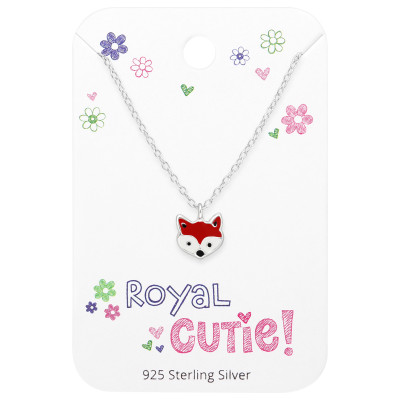 Children's Silver Fox Necklace with Epoxy on Royal Cutie! Card