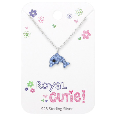 Silver Dolphin Necklace with Crystal on Royal Cutie! Card