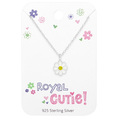 Children's Silver Flower Necklace with Crystal and Epoxy on Royal Cutie! Card