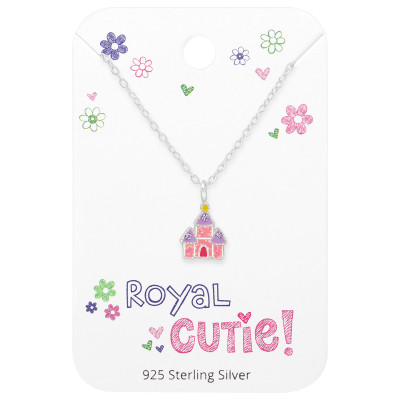 Children's Silver Castle Necklace with Crystal and Epoxy on Royal Cutie! Card