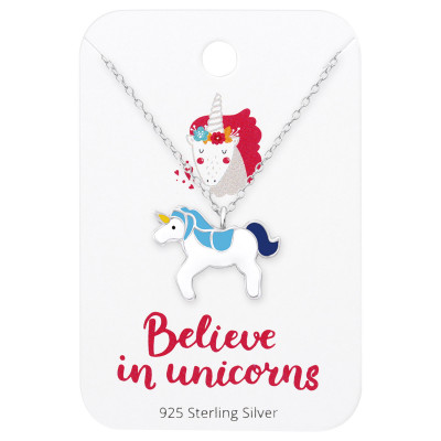 Silver Unicorn Necklace with Epoxy on Believe in Unicorns Card