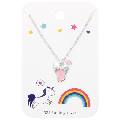 Silver Ballet Shoes Necklace with Crystal Genuine European and Epoxy on Unicorns and Rainbow Card