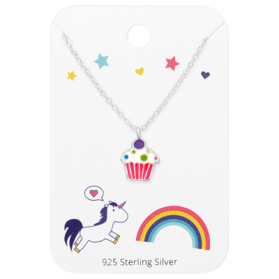 Cupcake Children's Sterling Silver Set and Jewelry on Card with Epoxy