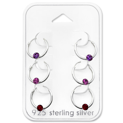 Round Children's Sterling Silver Set and Jewelry on Card with Crystal