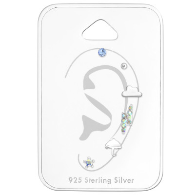 Silver Rainy Day Ear Studs Set with Cubic Zirconia and Crystal on Card