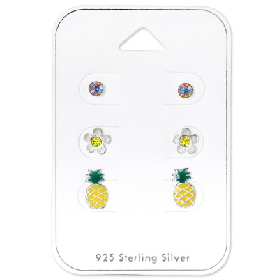 Summer Children's Sterling Silver Set and Jewelry on Card with Crystal and Epoxy