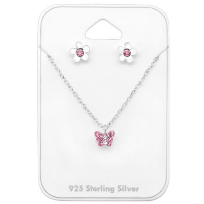 Silver Butterfly Set with Crystal on Card