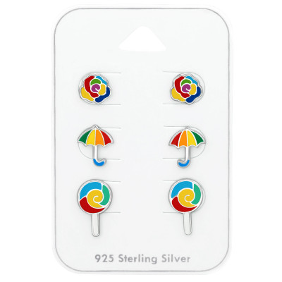 Silver Colorful Ear Studs Set with Epoxy on Card