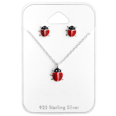 Silver Lady Bug Set with Epoxy on Card