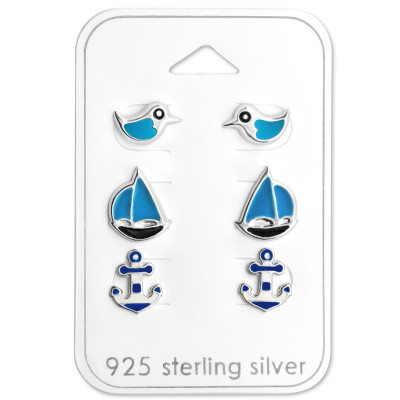 Ocean Children's Sterling Silver Set and Jewelry on Card with Epoxy