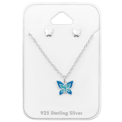 Butterfly Children's Sterling Silver Set and Jewelry on Card with Epoxy