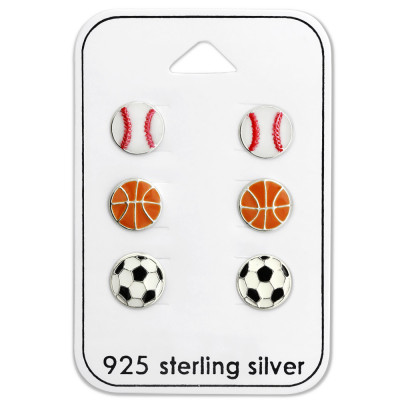 Silver Balls Ear Studs Set with Epoxy on Card