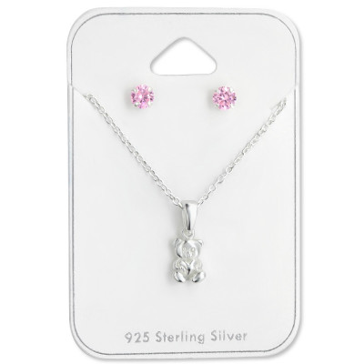 Silver Bear Set with Cubic Zirconia on Card