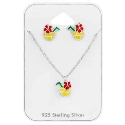 Children's Silver Pineapple Juice Set with Epoxy on Card