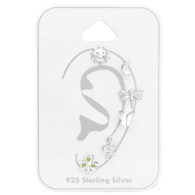 Children's Silver Nature Ear Studs Set with Crystal on Card