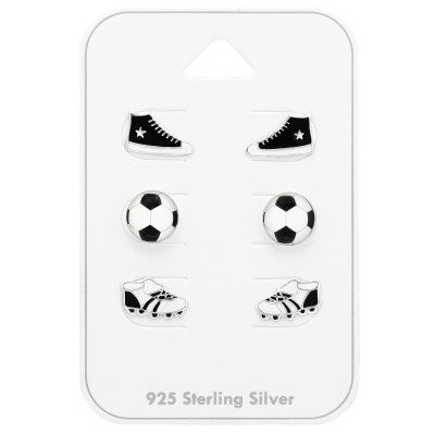 Silver Sports Ear Studs Set with Epoxy on Card 