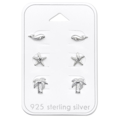 Silver Beach Ear Studs Set on Card