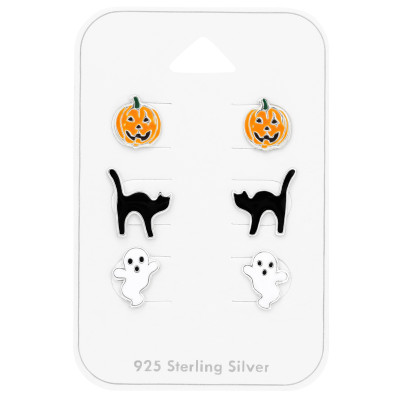 Halloween Children's Sterling Silver Set and Jewelry on Card with Epoxy