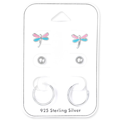 Dragonfly Children's Sterling Silver Set and Jewelry on Card with Epoxy