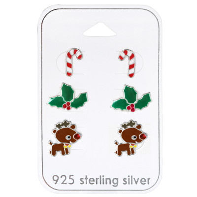 Silver Christmas Stud Set with Epoxy on Card