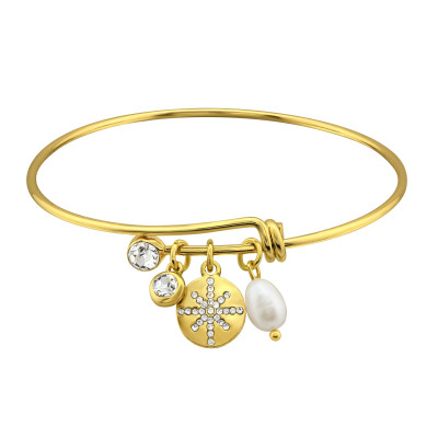 Fashion Jewelry Lovers Charms Bangle with Snythetic Pearl and Crystal