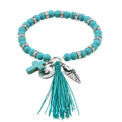 Fashion Jewelry Turquoise Cross Beaded Tassel Bracelet