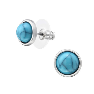 Fashion Jewelry Round Ear Studs with Imitation Blue Turquoise