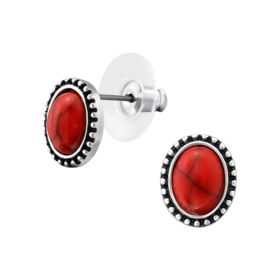 Fashion Jewelry Oval Ear Studs with Imitation Red Jasper