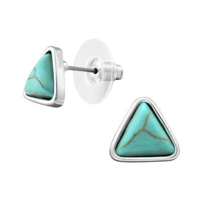 Fashion Jewelry Triangle Ear Studs with Imitation Green Turquoise