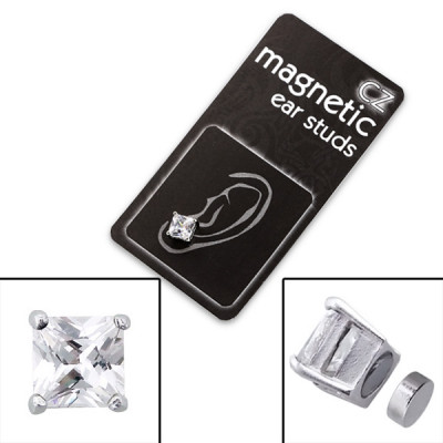 Fashion Jewelry Square magnetic Ear Studs with Cubic Zirconia