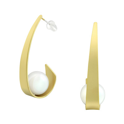 Fashion Jewelry Curved Ear Studs with Snythetic Pearl