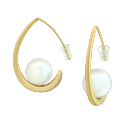 Fashion Jewelry Curved Ear Studs with Snythetic Pearl