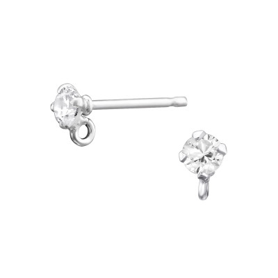 3mm Round Sterling Silver Finding with Cubic Zirconia