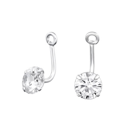 6mm Round Cz Ear Jacket Part Sterling Silver Finding with Cubic Zirconia